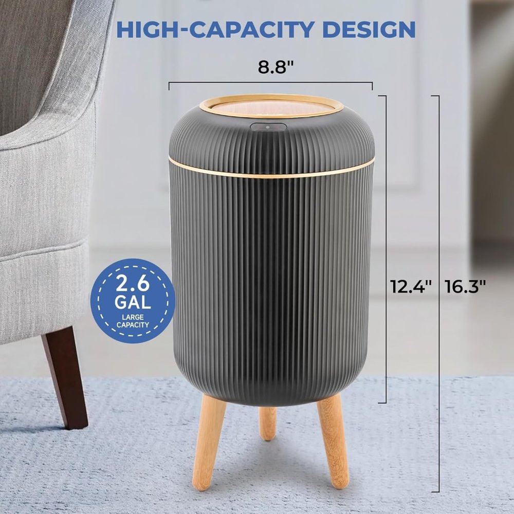 Pukomc Smart Sensor Wastebasket Hand Free Touchless 2.6 Gallon Black - Picture 7 of 8